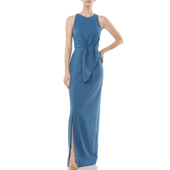 Kay Unger Megan Jewel Neck Column Gown in Baltic Blue New $298 Plus ~Size 18 - Picture 1 of 16